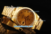 Rolex Day Date II Rolex 3156 Automatic Movement Full Gold with Golden Dial and Roman Numeral Markers