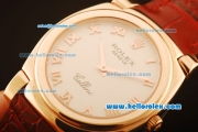 Rolex Cellini Swiss Quartz Rose Gold Case with White Dial and Brown Leather Strap-Roman Markers