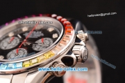 Rolex Daytona Chronograph Miyota OS20 Quartz Steel Case/Strap with Colorful Diamond Bezel and Black Dial