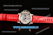 Panerai Luminor Chrono PAM310 Swiss Valjoux 7750-SHG Automatic Steel Case with Red Leather Strap and White Dial Panerai Luminor Chrono PAM310 Swiss Valjoux 7750-SHG Automatic Steel Case with Red Leather Strap and White Dial