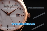 Patek Philippe Calatrava Miyota Quartz Rose Gold Case with White Dial and Brown Leather Strap Diamonds Markers