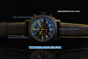 Ferrari Chronograph Miyota Quartz Movement PVD Case with White/Yellow Arabic Numerals - Black Leather Strap