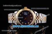 Rolex Datejust II Asia 2813 Automatic Two Tone Case/Bracelet with Dark Blue Dial and Diamonds Markers (BP)