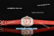 Franck Muller Heart Swiss Quartz Steel Case with Red Leather Strap Diamond Bezel and White Dial - ETA Coating