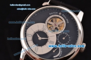 Patek Philippe Complications ST22 Automatic Steel Case with Black Leather Strap Black Markers and Black Dial