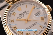 Rolex Datejust Asia 2813 Automatic Stainless Steel Case Gold Bezel with Two Tone Strap and White Dial - ETA Coating