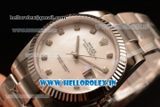 Rolex Datejust Oyster Perpetual Swiss ETA 2836 Automatic Steel Case White Dial With Diamonds Markers Steel Bracelet (BP)