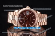 Rolex Day Date II Swiss ETA 2836 Automatic Rose Gold Case/Bracelet with Brown Dial and Stick Markers (BP)