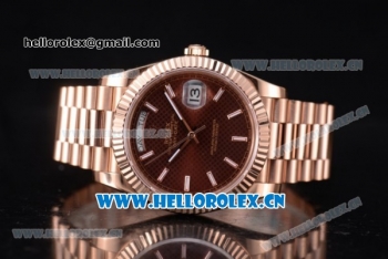 Rolex Day Date II Swiss ETA 2836 Automatic Rose Gold Case/Bracelet with Brown Dial and Stick Markers (BP)