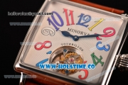 Minorva Swiss Tourbillon Manual Winding Steel Case with White Dial Orange Leather Strap and Colorful Arabic Numeral Markers