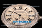 Cartier Rotonde De Miyota Quartz Steel Case/Bracelet with White Dial Diamonds Bezel and Black Roman Numeral Markers