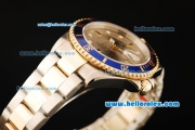 Rolex Submariner Rolex 3135 Automatic Movement Grey Dial with Blue Bezel and Two Tone Strap-18k Gold Strap Links