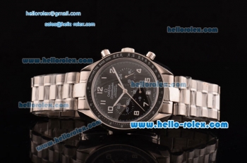 Omega Speedmaster Chrono Swiss Quartz Steel Case PVD Bezel with Steel Strap and Black Dial Numeral Markers