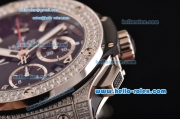 Hublot Big Bang Chrono Swiss Valjoux 7750-DD Automatic Steel Case Diamond Bezel with Black Rubber Strap and Black Dial