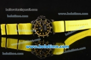 Rolex Submariner Asia 2813 Automatic PVD Case with Yellow Markers Carbon Fiber Dial and Yellow Nylon Strap