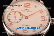 IWC Portugieser Hand-Wound Asia 6497 Manual Winding Steel Case with White Dial Brown Leather Strap and Rose Gold Arabic Numeral Markers