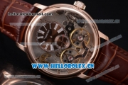 Audemars Piguet Jules Audemars Skeleton Tourbillon Asia ST25 Automatic Rose Gold Case Brown Dial Roman Numeral Markers and Brown Leather Strap