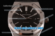 Audemars Piguet Royal Oak 41 Clone AP Calibre 3120 Automatic Steel Case with Black Dial Stick Markers and Black Leather Strap (BP)