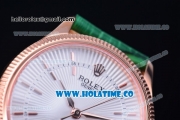 Rolex Cellini Time Asia 2813 Automatic Rose Gold Case with White Dial Green Leather Strap and Stick Markers