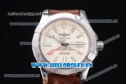 Breitling Avenger II GMT Swiss ETA 2824 Automatic Steel Case with White Dial Stick Markers and Brown Leather Strap