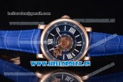 Cartier Rotonde de Cartier Astrotourbillon Asia 2813 Automatic Rose Gold Case with Blue Dial Roman Numeral Markers and Blue Leather Strap