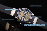 Ulysse Nardin Marine Swiss Valjoux 7750 Automatic Movement Blue Bezel-Silver Dial and Black Rubber Strap