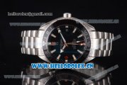 Omega Seamaster Planet Ocean GMT Clone Omega 8605 Automatic Stainless Steel Case/Bracelet with Black Dial and Stick/Arabic Numeral Markers (BP)