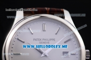 Patek Philippe Calatrava Miyota Quartz Steel Case with White Dial and Brown Leather Strap Stick Markers