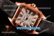 Cartier Santos 100 Large Rose Gold Case with White Dial Black Leather Strap and Black Roman Numeral Markers