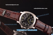Panerai Luminor Marina PAM00164 Swiss Valjoux 7753 Automatic Steel Case with Black Dial and Brown Leather Strap - 1:1 Original