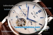 Patek Philippe Grand Complications Chrono Asia HT1035-Tourbillon Automatic Steel Case with Brown Leather Bracelet Blue Stick Markers and White Dial