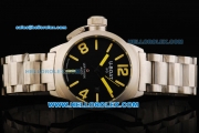 U-Boat Italo Fontana Left Hook Automatic Movement Full Steel with Yellow Markers and Black Dial