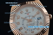 Rolex Sky-Dweller Asia 2813 Automatic Rose Gold Case Numeral Markerswith Black Leather Strap and White Dial
