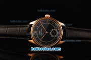 IWC Portuguese Vintage Asia 6497 Manual Winding Movement Rose Gold Case with Black Dial and Black Leather Strap IWC Portuguese Vintage Asia 6497 Manual Winding Movement Rose Gold Case with Black Dial and Black Leather Strap