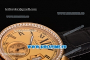 Cartier Calibre De Swiss ETA 2824 Automatic Yellow Gold Case with Diamonds Bezel and Roman Numeral Markers