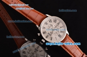 IWC Portuguese Chrono Japanese Miyota OS10 Quartz Stainless Steel Case with Brown Leather Strap and White Dial Roman Markers