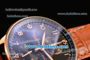 IWC Portuguese Chrono Miyota OS20 Quartz Rose Gold Case with Brown Leather Strap and Black Dial