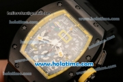 Richard Mille Felipe Massa Flyback Chrono Swiss Valjoux 7750 Automatic PVD Case with Skeleton Dial Numeral Markers and Black Rubber Bracelet