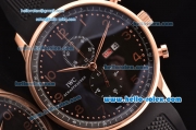 IWC Portuguese Chronograph Miyota OS10 Quartz Rose Gold Case with Black Rubber Strap Black Dial and Numeral Markers