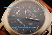 Panerai Luminor Marina Pam 005 Swiss ETA 6497 Manual Winding Movement Steel Case with Black Dial and Leather Strap