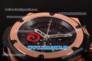 Hublot King Power Swiss Valjoux 7750 Automatic Rose Gold Case with Black Skeleton Dial and Black Rubber Strap (YR)