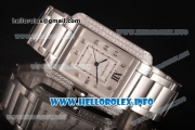 Cartier Tank Anglaise Miyota 9015 Automatic Steel Case/Bracelet with Silver Dial and Diamonds Markers - Diamonds Bezel