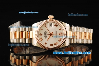Rolex Datejust Automatic Movement Steel Case with White Dial and Rose Gold Bezel-Two Tone Strap