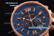 Ulysse Nardin Maxi Marine Chrono Japanese Miyota OS20 Quartz Rose Gold Case with Blue Rubber Strap and Black/Blue Dial