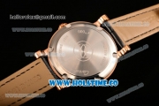 Cartier Rotonde De Miyota Quartz Rose Gold Case with White Dial Roman Numeral Markers and Black Leather Strap