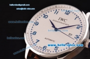 IWC Portuguese 2813 Automatic Steel Case with Blue Numeral Markers White Dial and Black Leather Strap