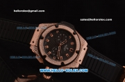 Hublot King Power Swiss Valjoux 7750 Automatic Rose Gold/Diamond Case with Black Dial and Black Rubber Strap