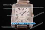 Cartier Tank Anglaise Miyota 9015 Automatic Two Tone Case/Bracelet with Silver Dial and Roman Numeral Markers - Diamonds Bezel