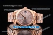 Rolex Day-Date Swiss ETA 2836 Automatic Rose Gold Case/Bracelet with Silver Dial and Stick Markers (BP)