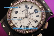 Hublot Big Bang Chronograph Swiss Quartz Movement PVD Case with Diamond Bezel and Purple Rubber Strap-Lady Model